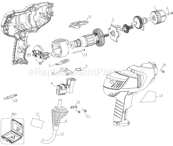 Page A Diagram and Parts List for DR250C Type 1 Black and Decker Electric Drill